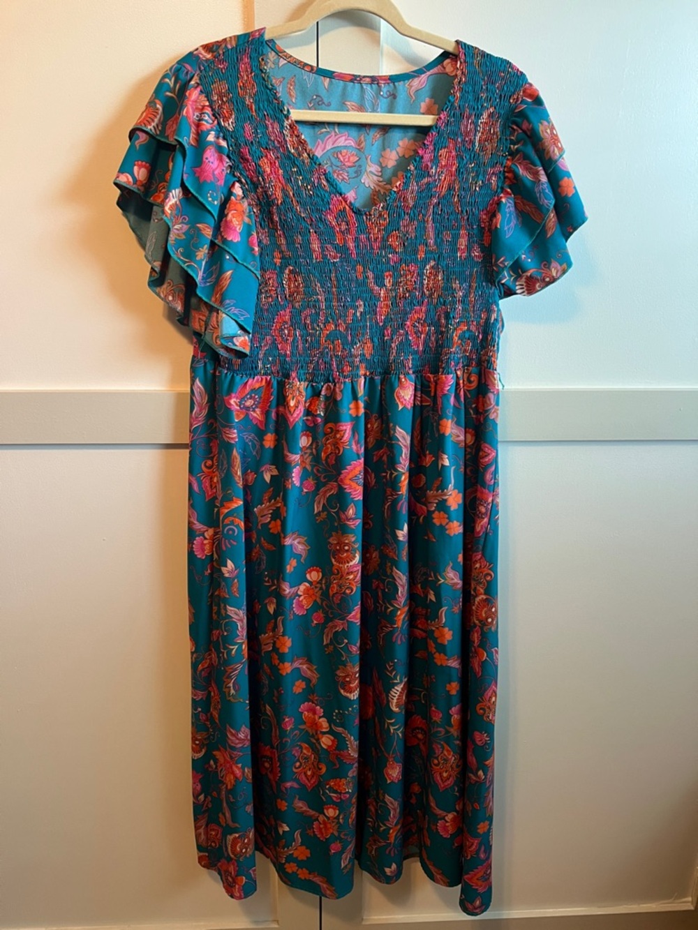SHEIN Teal Floral Curve Maxi Dress - 4XL